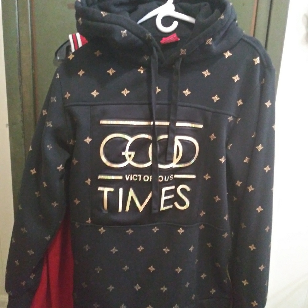 Men's Black & Metallic Gold Good Times Hoodie
